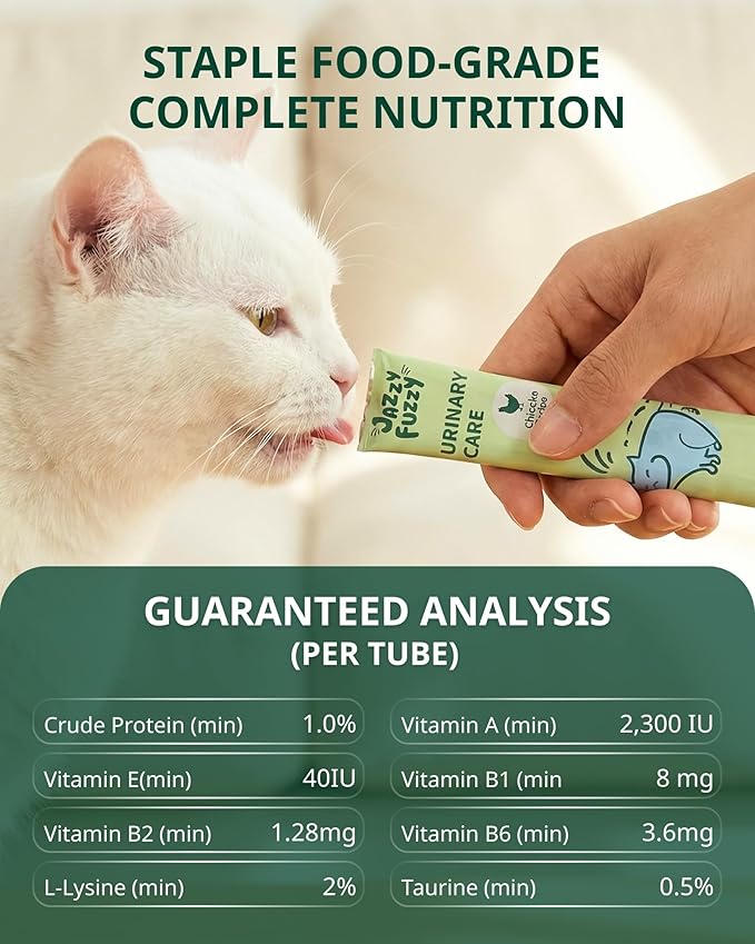 Cat Urinary Treats Lickable, Cranberry, Taurine & L-Lysine for Daily Urinary Wellness,Grain-Free Squeezable Cat Treats with Multivitamins, Real Chicken, 10 Tubes