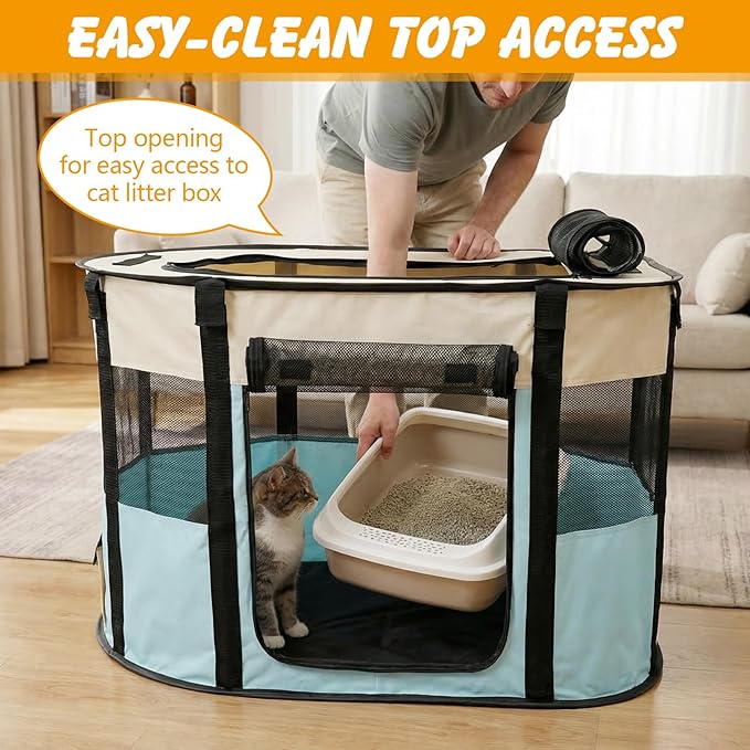 Portable Cat Playpen, Foldable Indoor Outdoor Cat Enclosure, Pet Tent for Kittens and Small Animals, Collapsible Tent Kennel Cage House with Tent Pegs and Carry Bag