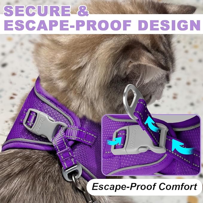 Cat Harness and Leash Set,Escape Proof Kitten Harness,Step in Adjustable Soft Lightweight,Easy Control,Reflective Strips Comfortable for Walking Travel(Purple,XXXS)