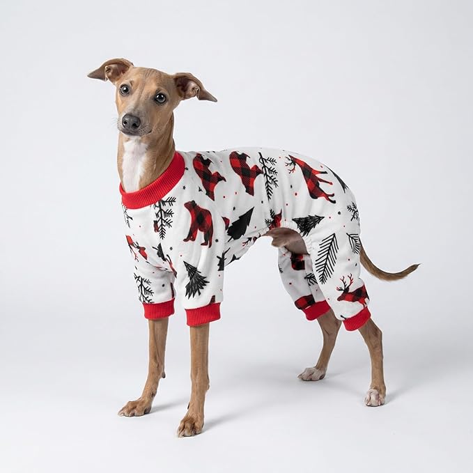 Fitwarm Reindeer Dog Christmas Pajamas, Winter Doggy Clothes for Small Dogs Boy Girl, Fleece Dog Onesie with Feet, Holiday Pet Outfit, Black, White, Red, Small