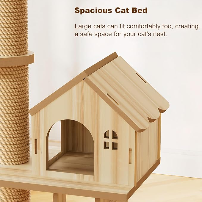 Modern Cat Tree Tower, Solid Wood Cat Condo with Scratching Posts, Multi-Level for Indoor Cats, Indoor Cat Furniture for Large Cats and Kittens (98")