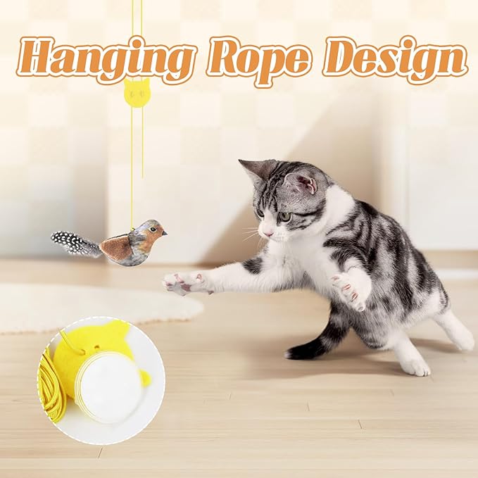 Andiker Chirping Bird Cat Toy, Simulated Bird Shape Catnip Cat Toy for Cats with Elastic Hanging Rope Lightweight Interactive Cat Toy for Indoor Cats Kittens Chewing Biting Fetching (Green)