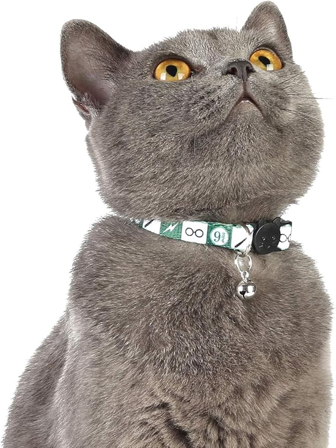 2PCS Halloween Cat Collar Safely Breakaway Magic Stripe Pattern Adjustable Kitty Collars with Cute Bell for Cats Kitten (Green)
