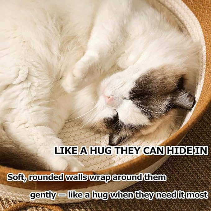 Instinct Basket, Stimulicat Cat Bed, Stimulicat Cat Bed Rope Cotton with Cushion, Eliminates Bed Rejection Round Pet Basket, Boho Catbed for Cats Handwoven Scratchable Breathable Weave (Large)