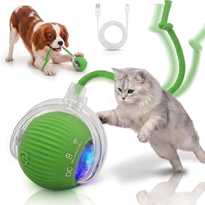 Smart Ball 2.0 - Automatic Cat Toy & Interactive Dog Toys for Small Dogs - Moving Cat Toy Ball for Indoor Cats - Motion Activated, Light Up, USB-C Rechargeable Pet Toy, 2 Speed Modes [Green]