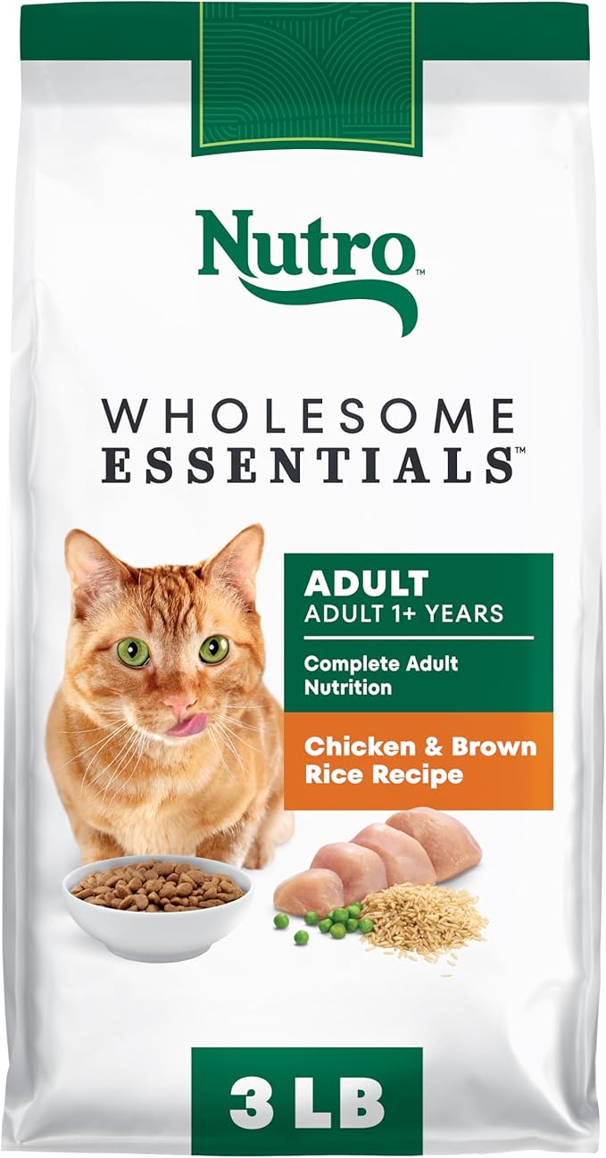 Nutro Wholesome Essentials Natural Dry Cat Food, Adult Cat Food Dry Chicken & Brown Rice Kibble Recipe, 3 lb. Bag