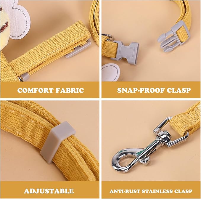 Cat Harness and Leash Set for Outdoor Travel Walking Escape Proof Soft Safe Adjustable Kitten Puppy Small Strap Kitty Cute Bee Wings Yellow M