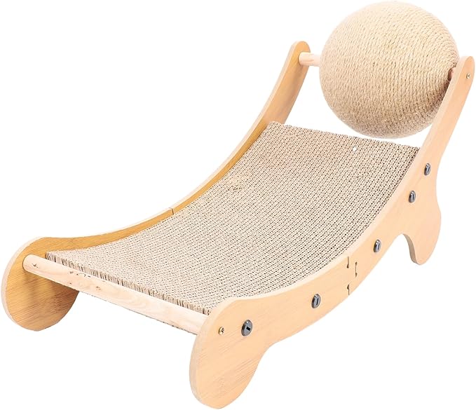 Focket Cat Scratcher Bed, Spacious Design for Large Cats Sisal Construction Protects Furniture, Cat Hammock with Toy Ball for Anxiety Relief Indoor Use