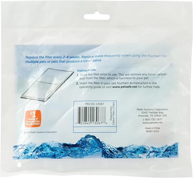 PetSafe Drinkwell Replacement Carbon Filters - Activated Carbon Cat Water Fountain Filter for Clean & Fresh Water & Better Taste - Fountain Cartridge Refill - 3 Count (Pack of 12)