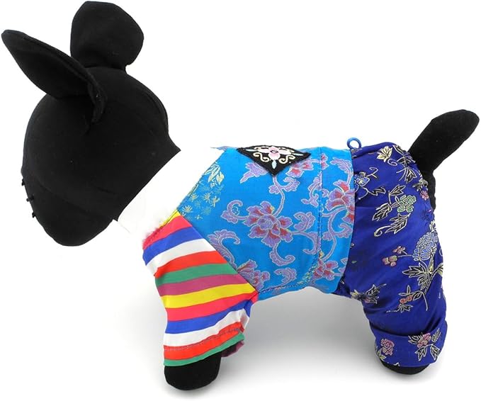 Ethnic Dog Costume Korean Traditional Knot Pendant Norigae Hanbok Embroidery Silk Pet Clothes Outfit Color Dress for Small Puppies Large Cat Apparel Birthday Party Festival Celebration Boy XL