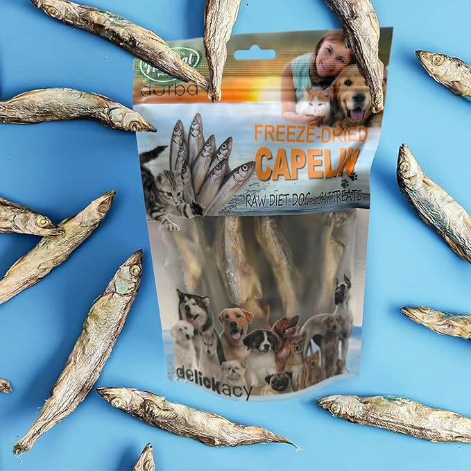 Freeze-Dried Whole Capelin Fish Dog & Cat Treats Single-Ingredient, Protein-Packed Snack Low-Calorie, Grain-Free, Ideal for Sensitive Pets (2 Ounce, Capelin)