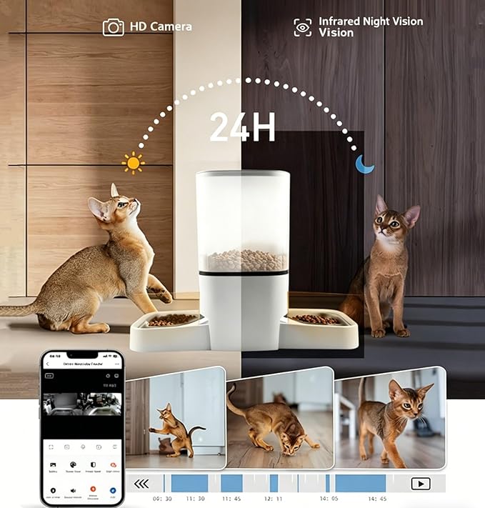6L Double Bowl Smart Pet Feeder for Dogs Cats, Automatic Food Dispenser with Timer, Automatic Cat Feeder, Timed Cat Feeder for Multi Pet Feeding App Remote Control Voice