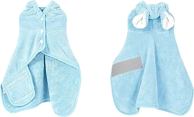 Pet Bathrobe for Dog Cat Super Absorbent Quick Drying Hooded Bath Towel Adjustable Robe for Pool Beach Cold Weather,Blue L