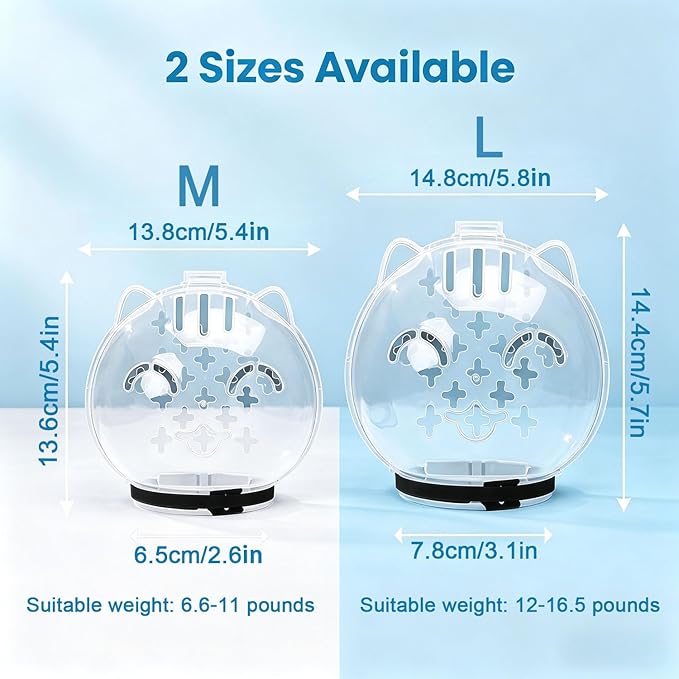 Transparent Cat Helmet with 4 Silicone Paw Covers, Adjustable Breathable Cat Muzzle Restraint for Bathing, Nail Trimming & Grooming (L)