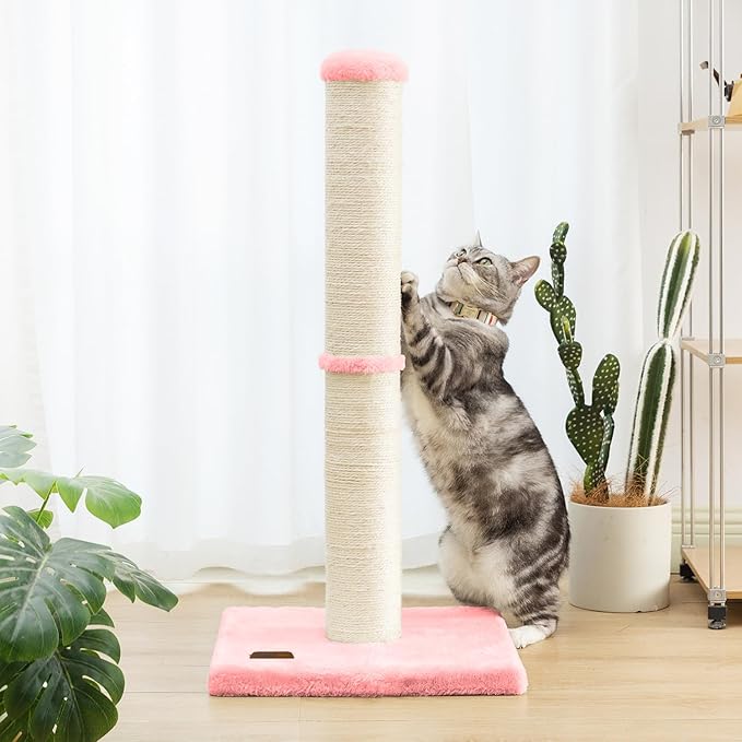 Karolpar 34inch Cat Scratching Post with Natural Sisal Rope 4.3Inch Large Diameter Scratcher Post Tree for Indoor Cats Pink