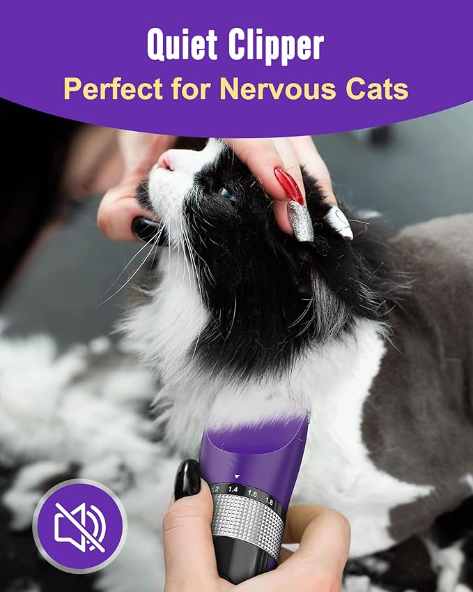 oneisall Cat Clippers for Matted Hair, 5-Speed Low Noise Cat Grooming Kit with 6-in-1 Adjustable Blade, Waterproof Cat Trimmer for Long Hair, Cat Shaver with Guard Combs for Dogs Cats Animals