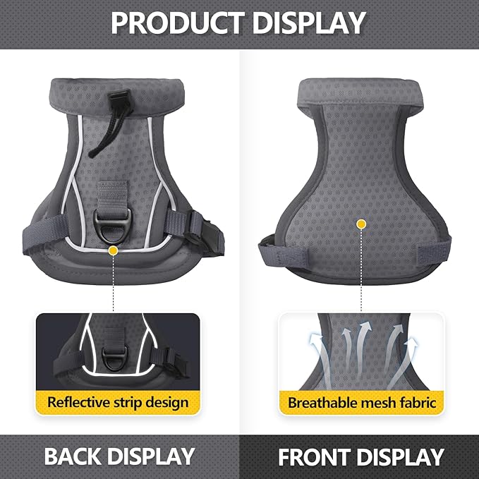 JOHNBOLIN Cat Harness and Leash Set - Escape Proof, Adjustable Breathable Vest Harnesses with Reflective Strips, Easy Control & Secure Walking for Small Medium Large Cats Kitten Collar (Grey, Medium)