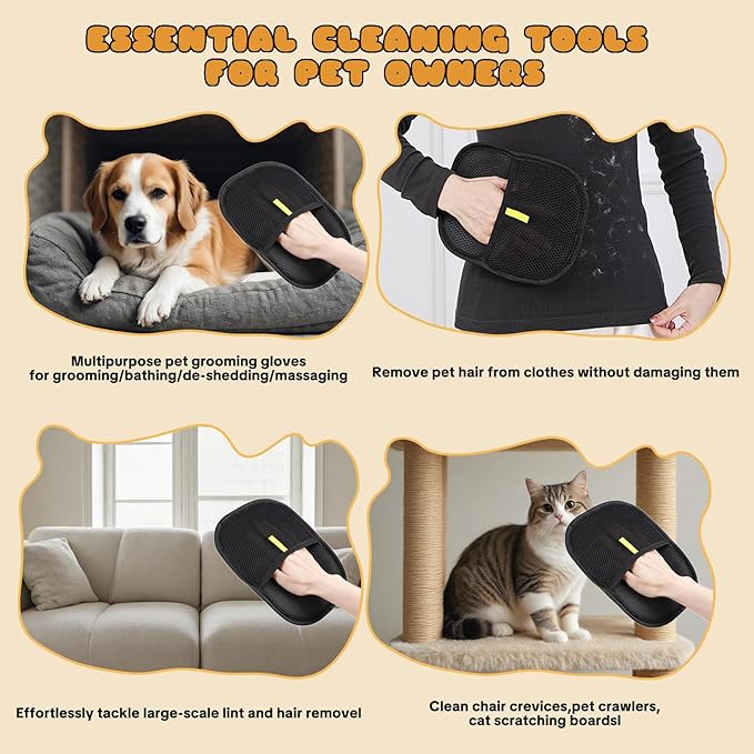 Pet Hair Removal Gloves for Cats & Dogs – Reusable Grooming Glove with Static Charge to Remove Fur from Furniture, Carpet, Car Seats & Clothes – Upgraded Pet Hair Remover Mitt(1PCS)