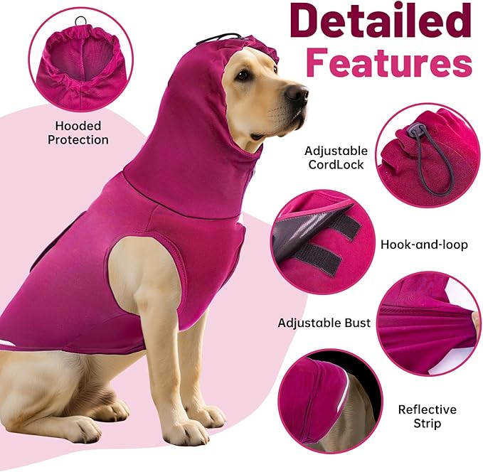 Thunder Vest for Dogs Anxiety, Dog Thunder Jacket for Thunder, Fireworks, Vet Visits & Separation, Keep Pet Calm Without Medicine, Anti Anxiety Vest for Dogs and Cat Body and Ear（Pink，XL）