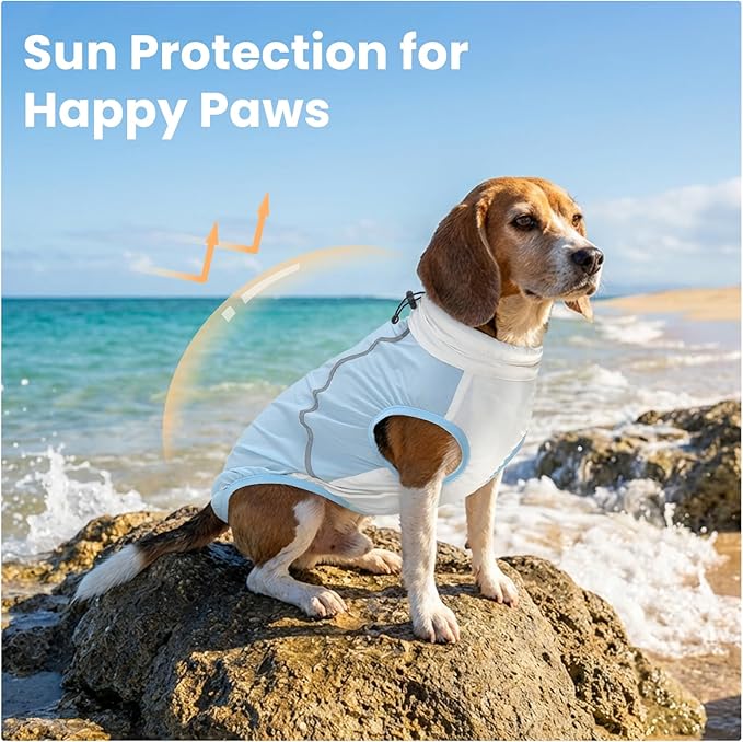 FUAMEY UV Protection Sleeveless Dog Shirt, Sun Protection Pet Summer T-Shirt with Zipper & Reflective Strips, Lightweight Quick-Dry Breathable for Small Dog Breeds (Blue, S)