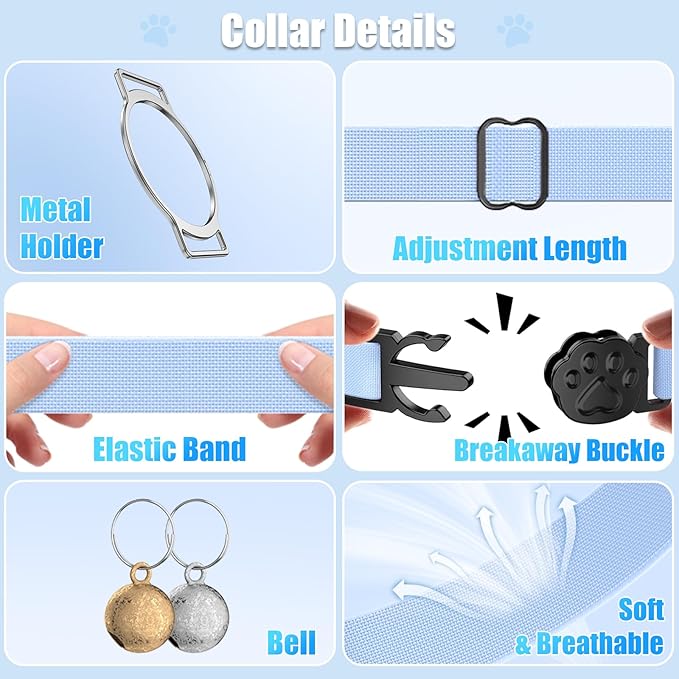AirTag Cat Collar, Breakaway Air Tag Cat Tracker Collar with Integrated Airtag Holder Compatible with Apple Air Tag, Ultra Elastic & Comfortable Pet Tracking Collars for Cats Kittens Cat (Blue)
