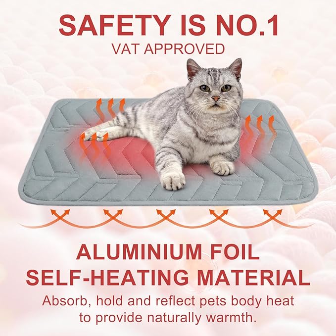 BEAUTYZOO Self Warming Cat Bed Mat, Self Heating Dog Pad for Indoor Outdoor Pet House, Heated Thermal Warmer Cat Blanket for Kitten Puppy Washable Non-Slip Chew Proof, 2 Pack 16 x 20 Inches Light Grey