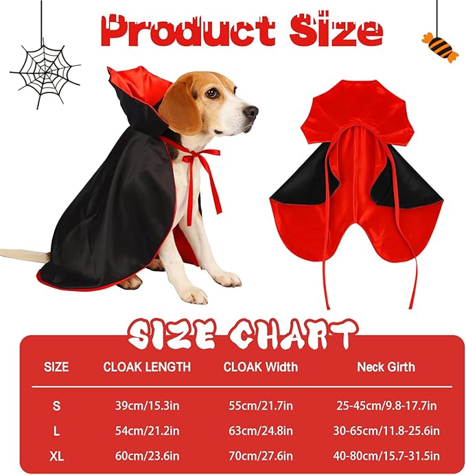 Dog Halloween Costume, Pet Cape for Small Puppy Dogs Cat Funny Red & Black Halloween Costumes with Neck Armor Adjustable Strap Idea for Vampire Party Cosplay (Red, XL)