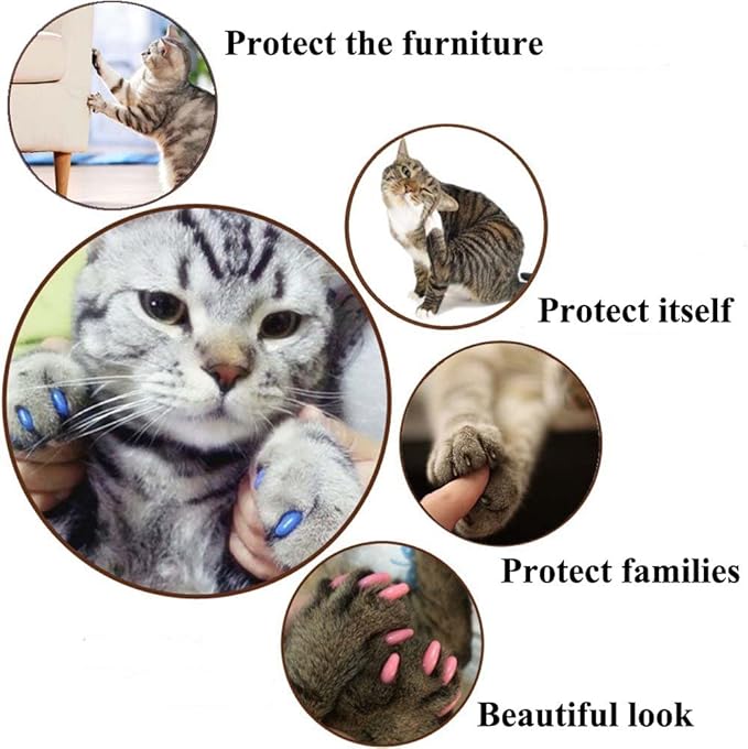 VICTHY Cat Nail Caps, 100pcs Medium Size 5 Colors, with Glue and Applicators, Natural Vinyl Resin, Long-lasting, for Cat Claw Care, Protect Homes and Furniture, Avoid Scratching, Multicolor