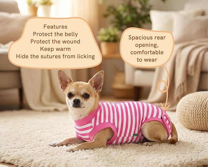 Dog Surgery Recovery Suit Dogs Neuter Spay Female Male Protective Clothes, Pink S