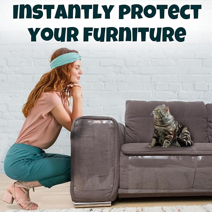 FixZilla Anti Cat Scratch Furniture Protector, 18-Pack Couch Protector from Cat Claws – Heavy-Duty, Easy-to-Apply Scratching Deterrent and Shield for Sofa Corners, Walls, Doors- with 98 Twist Pins