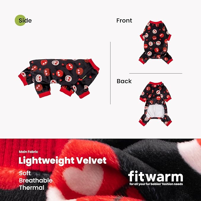 Fitwarm Hearts Eyes Smily Face Dog Pajamas, Cozy Valentines Outfit for Small Dogs Boy Girl, Festive Pet Clothes, Black, Red, Medium