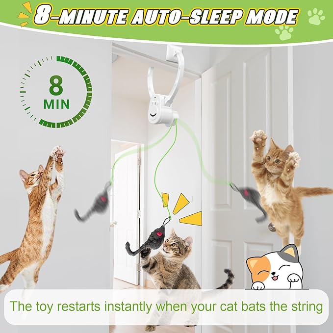 Automatic Hanging Interactive Cat Toy for Indoor Cats,Clip-On Doorway Cat Toy for Bored Adult Cats & Kittens,USB Rechargeable Motion Cat Enrichment Toy for Chase Exercise,Multi-Cat Homes(White)