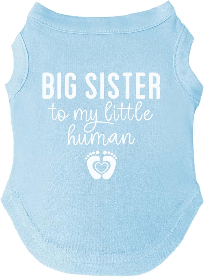 Big Sister to My Little Human Dog Tee Shirt | Sleeveless | Pregnancy Announcement | New Baby | Gender Reveal | Photoshoot (Baby Blue, 2X-Large 192)
