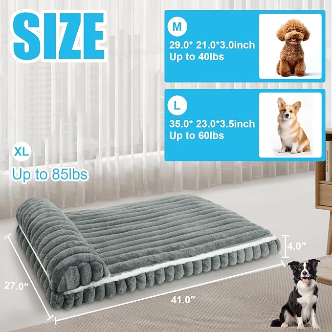 Comfort Dog Beds for Extra Large Dogs,Dog Bed with Removable Washable Cover, Deluxe Plush Dogs Bed for Crate with Pillow, Anti-Slip Pet Mat Mattress for Kennel with Durable Zipper(Grey,XL)