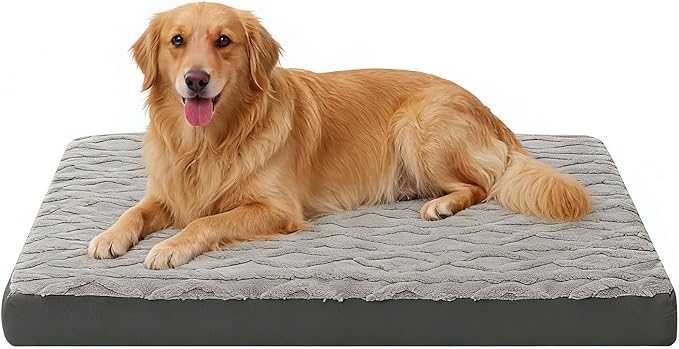 XL Orthopedic Dog Bed - Waterproof Plush Pet Mattress with Removable Washable Cover and Non-Slip Bottom, Memory Foam Dog Bed for Crate, 41"x27" Grey