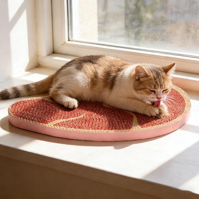 Steak Shape Cat Scratch Board Non-Slip Cat Lounge Bed Textured Scratching Pad Furniture Protection for Home Bedroom Apartment Dorm Office Indoor Use (Color-Red)
