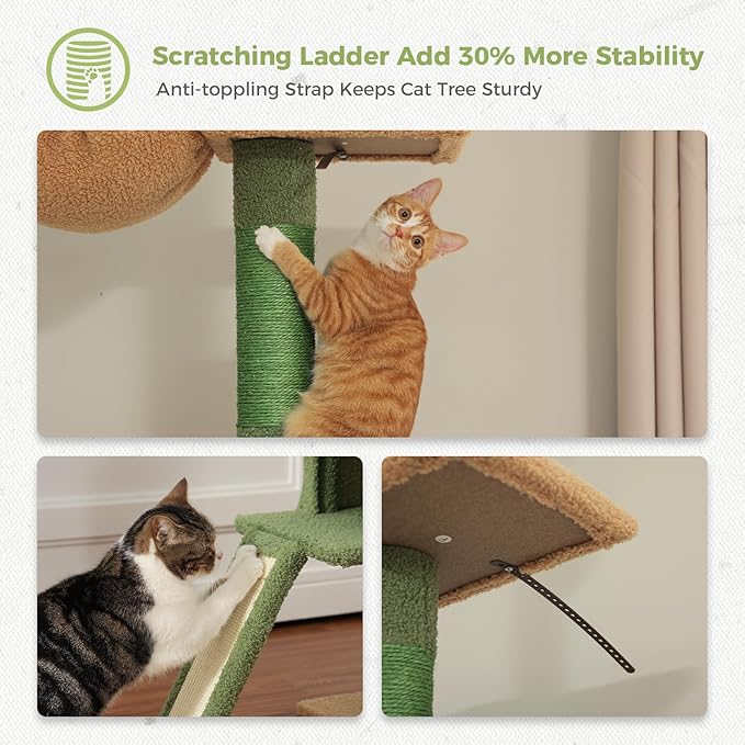 PETEPELA Floor to Ceiling Cat Tree, Cat Tower 5 Tiers Tall (83-108 Inches) Adjustable Height, Cat Climbing Tree Featuring with Condo, Scratching Post and Perches for Indoor Cats, Green