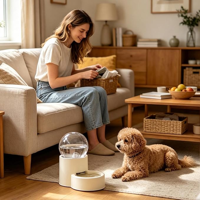 Automatic Pet Feeder - 26x16x14cm Dog Auto Feeding Bowl | Pet Food and Water Device | Large Capacity Puppy Water Dispenser | for Home Vacation Indoor Living Room Travel Weekend Trip Backyard