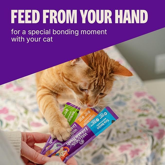 Wellness Lickable Soft Puree Cat Treats, All Lifestages, Kitten to Senior, Natural, Grain Free, Duck Flavor, 0.4 oz, Pack of 6 Tubes