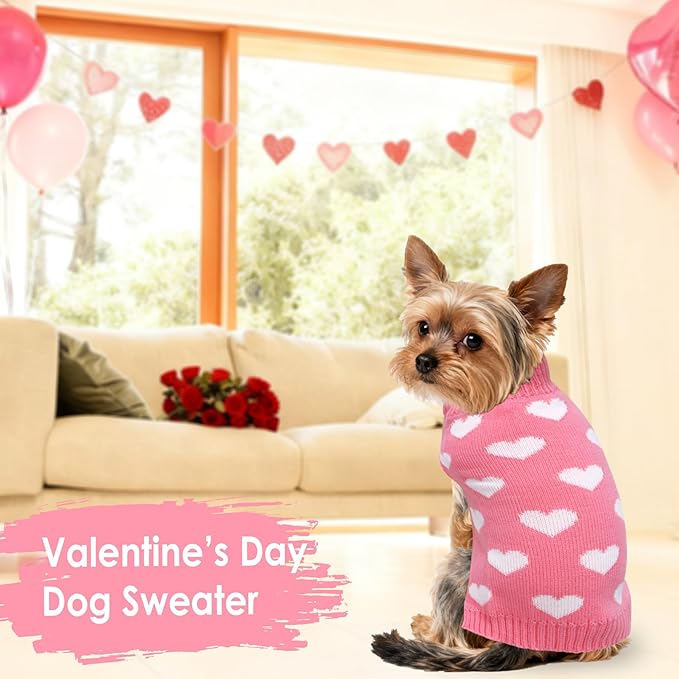 Valentines Dog Sweater, Knit Pet Small Dog Sweater Holiday Valentine’s Day Outfit Clothes for Small Medium Large Dogs Pets (Pink, Small)