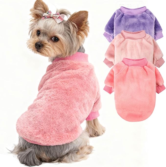Dog Sweater | 3-Pack Clothes Jackets XXS - XXL for Small Dog Breed (Male & Girl), Super Soft Winter Coats Sweaters for Dogs and Cats, Pet Apparel Outfits (Purple,Pink,Rose, X-Large)