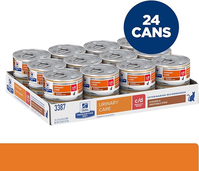 Hill's Prescription Diet c/d Multicare Stress Urinary Care Wet Cat Food, Chicken & Vegetable Stew, 2.9 oz. Cans, 24-Pack