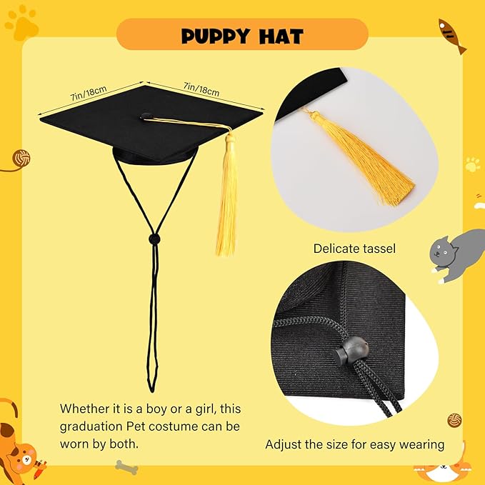 Dog Graduation Cap and Gown, Dogs Cats Graduation Holiday Halloween Costume Accessory(Black,X-Large)