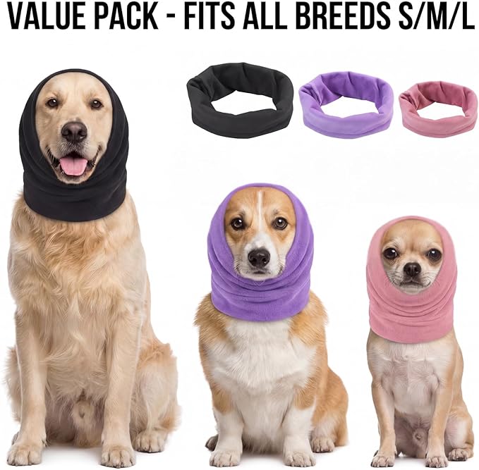 3-Pack Dog Calming Hoodie for Small to Large Dogs Muffs Noise Protection, Anxiety Relief Wrap, Soft Dog Headband for Grooming Blow Drying, Fireworks & Thunder Relief