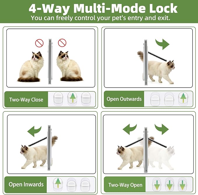 Cat Door for Window, Aluminum Window Pet Door for Cats & Small Dogs, Width Adjustable to Fit Width 23"-28", 4 Locking Modes, Magnetic Close, Weatherproof Design