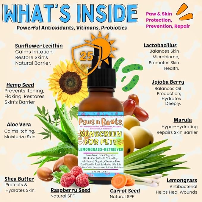 Non-Toxic Sunscreen for Pets, Protective Barrier Cream Non-Toxic Easy to Apply Formula Moisturize & Rejuvinate Cracked Paw Pads, Nose, or Skin. Supports Tissue Growth PawsnBoots Lemongrass