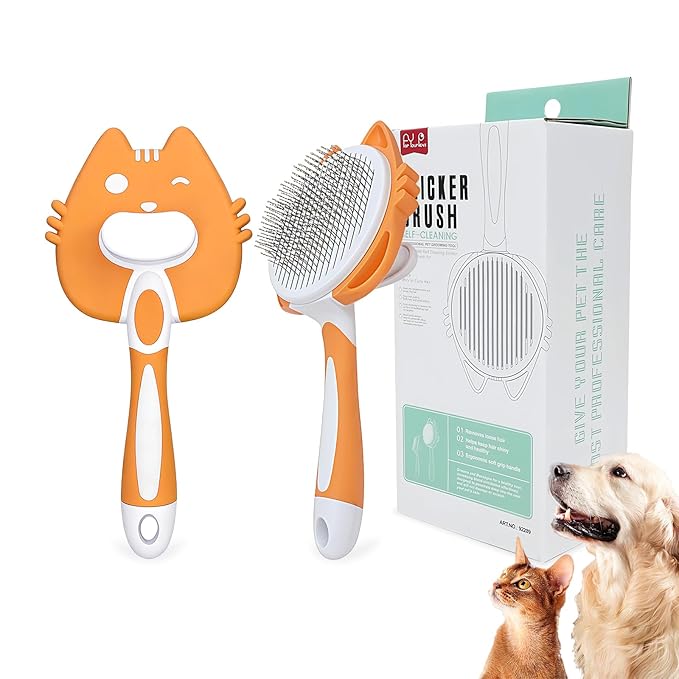 HOP Self Cleaning Slicker Brush for Cats Orange Pet Brush for Shedding&Deshedding Skin-Friendly Pet Grooming Tool for Long&Short Haired Dogs and Cats Gentle Remove Loose Hair Knots Tangles