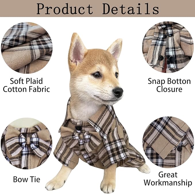 MAMORE Plaid Dog Shirt, Cute Puppy Outfit T-Shirt for Small Dogs Boy Girl, Soft Breathable Pet Cat Clothes Easter Thanksgiving Christmas Costume Apparel