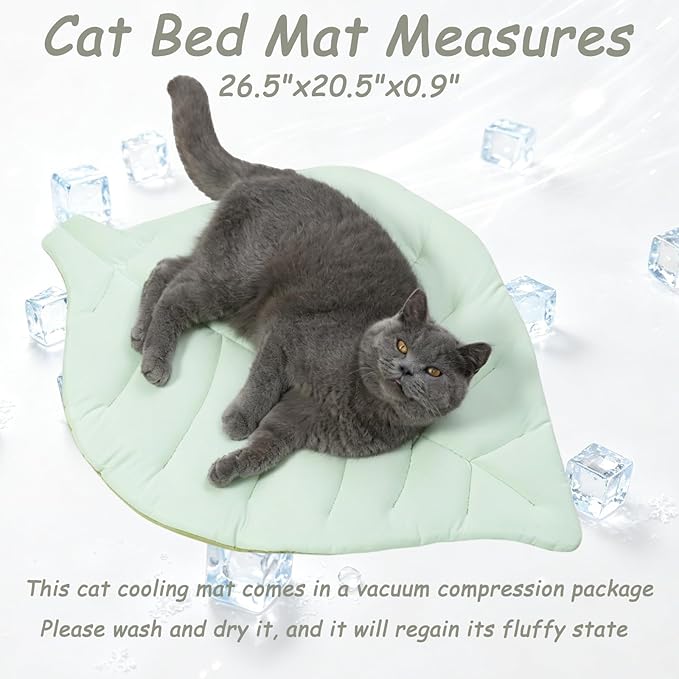 Cat Cooling Mat Cat Leaf Bed Mat Comfortable Soft Fabric Breathable Cozy for All Seasons 26.5"x20.5" Ideal for Cats Small Pets