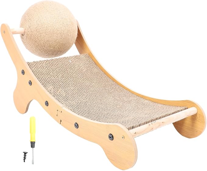 Focket Cat Scratcher Bed, Spacious Design for Large Cats Sisal Construction Protects Furniture, Cat Hammock with Toy Ball for Anxiety Relief Indoor Use